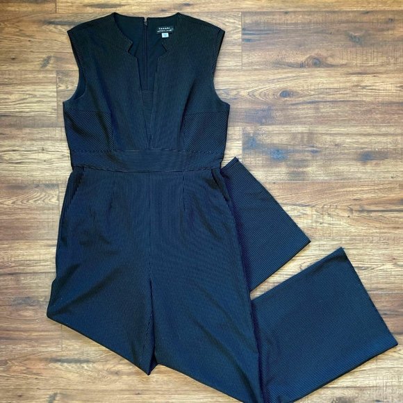 Tahari Pants - Tahari ASL Black Pinstriped Wide-Leg Jumpsuit, 12